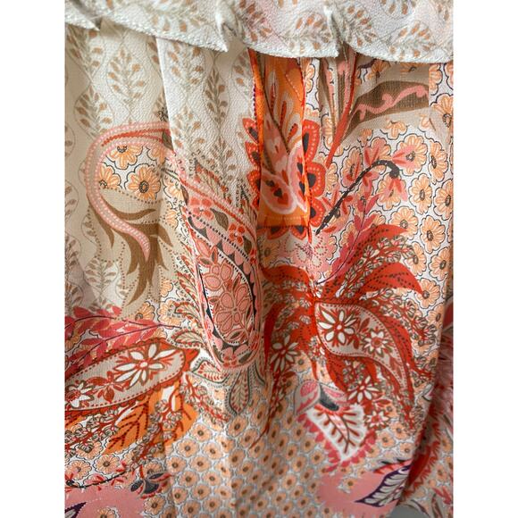 NWT MISA DRESS MIDI FLORAL TIERED RUFFLE COTTAGECORE BOHO CHIC CORAL PEACH BEIGE - Picture 15 of 15